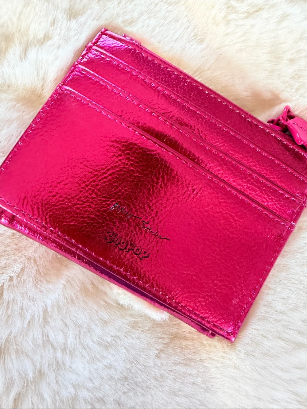 Betsey Johnson Pink Metallic Card Holder Wallet with Colorful Ring Pop Accents - Picture 11 of 12